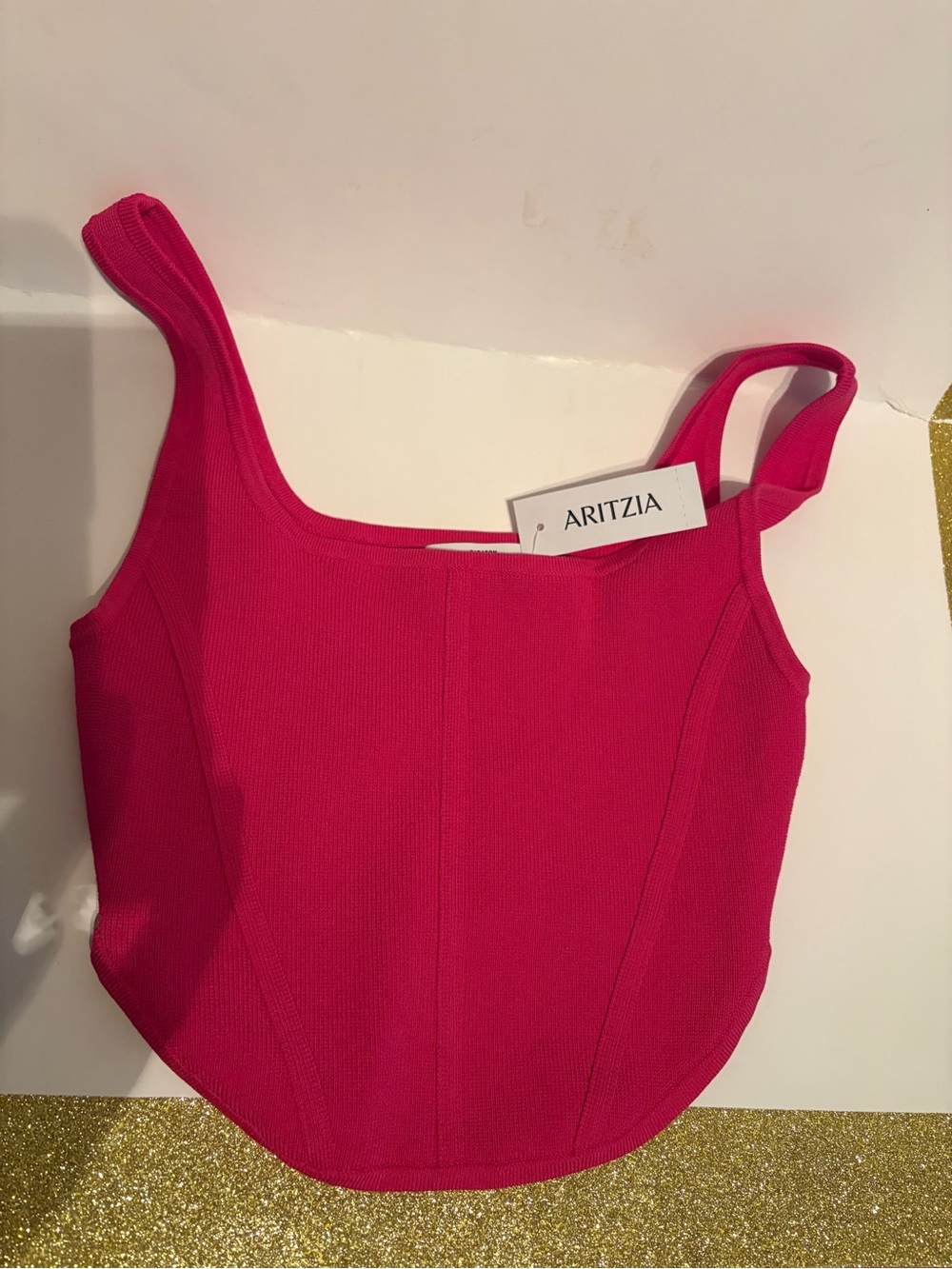 Aritzia Hot Pink Ribbed Square Neck Crop Tank